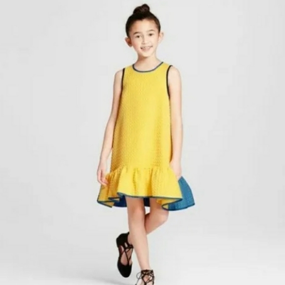 Victoria Beckham for Target Textured Yellow Blue Ruffle Dress SzXL - Picture 2 of 9